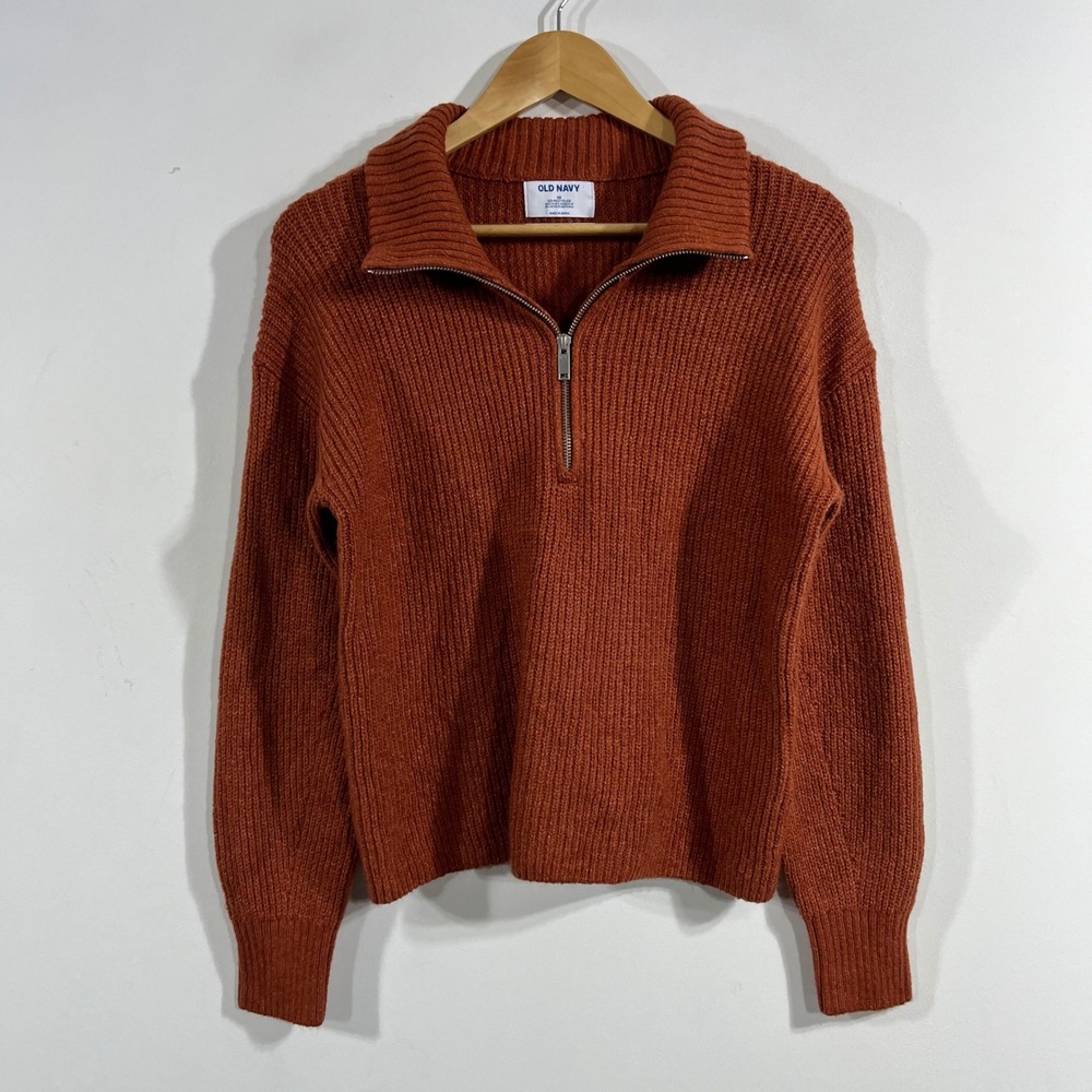 Old Navy Granola Boho Orange Shaker Stitch 1/4 Zip Pullover Sweater Womens XS